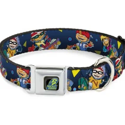 ROCKET POWER RP Logo Full Color Black/Green/Blue Seatbelt Buckle Collar - Rocket Power 4-Character Action Poses/Shapes Cool Gray/Multi Color