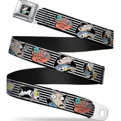 Rocko & Spunky Pose Full Color Black Seatbelt Belt - ROCKO'S MODERN LIFE Rocko & Spunky Poses/TV Stripe Black/White Webbing