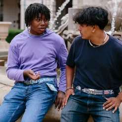 Rocko & Spunky Pose Full Color Black Seatbelt Belt - ROCKO'S MODERN LIFE Rocko & Spunky Poses/TV Stripe Black/White Webbing