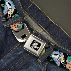 Rocko & Spunky Pose Full Color Black Seatbelt Belt - ROCKO'S MODERN LIFE Character Portraits/Triangles Black/Blue Webbing