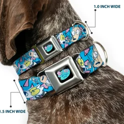 ROCKO'S MODERN LIFE Logo Full Color Black/Blues Seatbelt Buckle Collar - Rocko & Spunky Scattered Expressions/Triangles Blue/Lavender
