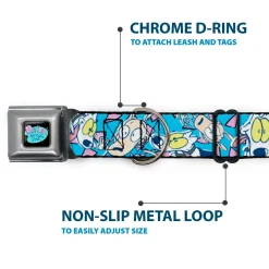 ROCKO'S MODERN LIFE Logo Full Color Black/Blues Seatbelt Buckle Collar - Rocko & Spunky Scattered Expressions/Triangles Blue/Lavender