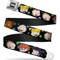 RUGRATS Logo Full Color Seatbelt Belt - Rugrats Character Expressions Black Webbing