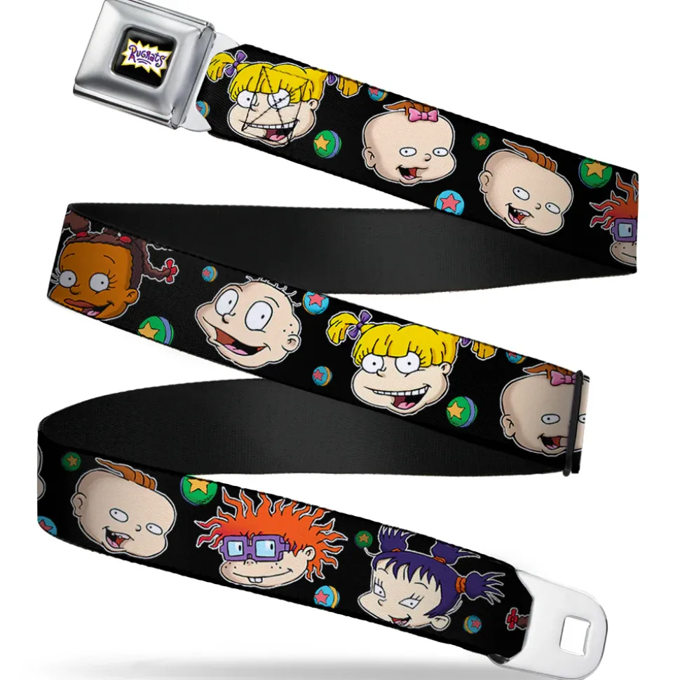 RUGRATS Logo Full Color Seatbelt Belt - Rugrats Character Expressions Black Webbing