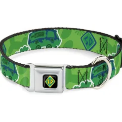 Scooby Doo Dog Tag Full Color Seatbelt Buckle Collar - Scooby Doo Mystery Machine/Dog Tag Collage Greens/Blues