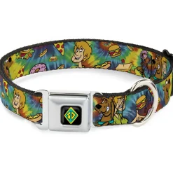 Scooby Doo Dog Tag Full Color Seatbelt Buckle Collar - Scooby Doo and Shaggy Poses/Munchies Tie Dye Multi Color