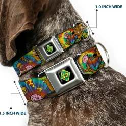 Scooby Doo Dog Tag Full Color Seatbelt Buckle Collar - Scooby Doo and Shaggy Poses/Munchies Tie Dye Multi Color