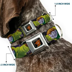 Scooby Doo Face Full Color Black Seatbelt Buckle Collar - Scooby & Shaggy Hugging w/Werewolf Man Purple