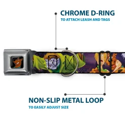 Scooby Doo Face Full Color Black Seatbelt Buckle Collar - Scooby & Shaggy Hugging w/Werewolf Man Purple