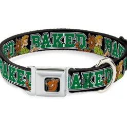 Scooby Doo Face Full Color Black Seatbelt Buckle Collar - Scooby Doo & Shaggy Pose/BAKED Black/Green