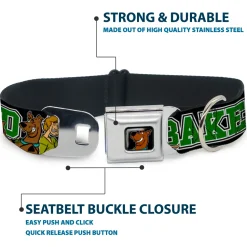 Scooby Doo Face Full Color Black Seatbelt Buckle Collar - Scooby Doo & Shaggy Pose/BAKED Black/Green