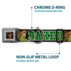 Scooby Doo Face Full Color Black Seatbelt Buckle Collar - Scooby Doo & Shaggy Pose/BAKED Black/Green