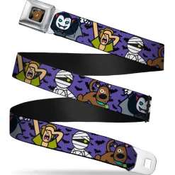 Scooby Doo Face Full Color Black Seatbelt Belt - Mini Scooby Doo Halloween/Bats Purple/Black Webbing
