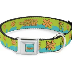 SCOOBY DOO! Text Logo Full Color Aqua/Orange Seatbelt Buckle Collar - Scooby Doo THE MYSTERY MACHINE Paint Job Green/Aqua/Orange