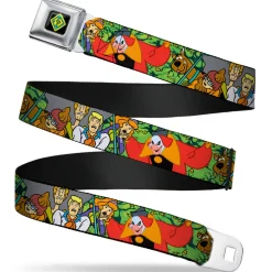SD Dog Tag Full Color Black Yellow Blue Seatbelt Belt - Scooby Doo Group w/Ghost Clown & Eyes Webbing