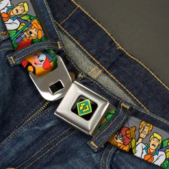 SD Dog Tag Full Color Black Yellow Blue Seatbelt Belt - Scooby Doo Group w/Ghost Clown & Eyes Webbing