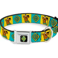 SD Dog Tag Full Color Black/Yellow/Blue Seatbelt Buckle Collar - Scooby Doo Pose and Dog Tag Blocks Yellow/Blue