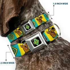 SD Dog Tag Full Color Black/Yellow/Blue Seatbelt Buckle Collar - Scooby Doo Pose and Dog Tag Blocks Yellow/Blue