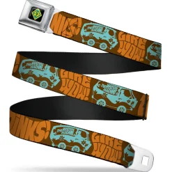 SD Dog Tag Full Color Black Yellow Blue Seatbelt Belt - ZOINKS!/LIKE WOW!/The Mystery Machine Brown/Baby Blue Webbing