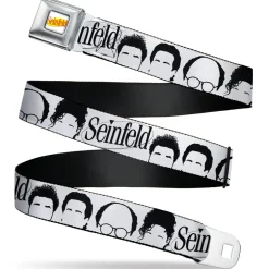 SEINFELD Spotlight Logo Full Color White/Yellow/Red Seatbelt Belt - SEINFELD Cast Face Silhouettes White/Black Webbing