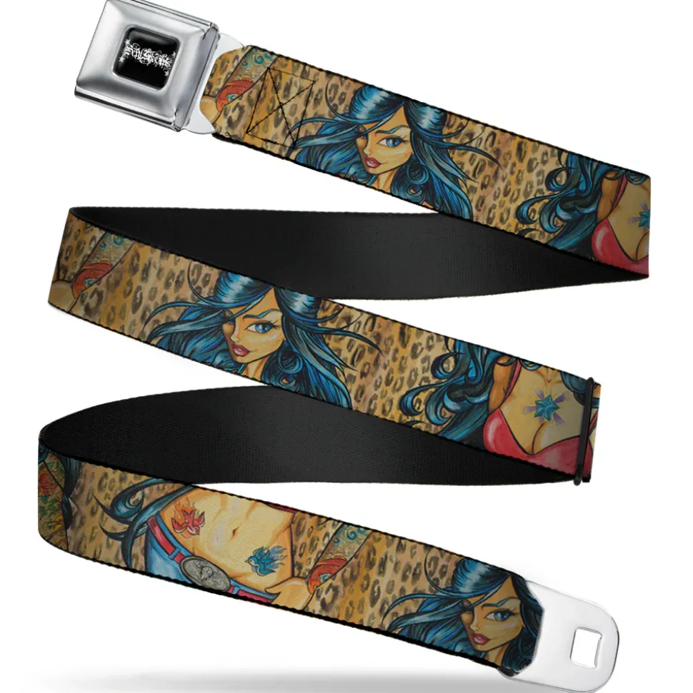 SEXY INK GIRLS Full Color Black White Seatbelt Belt - Leah Webbing