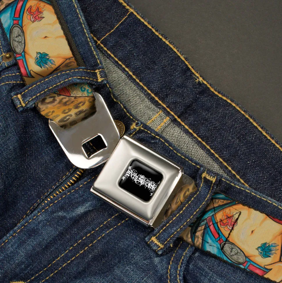 SEXY INK GIRLS Full Color Black White Seatbelt Belt - Leah Webbing