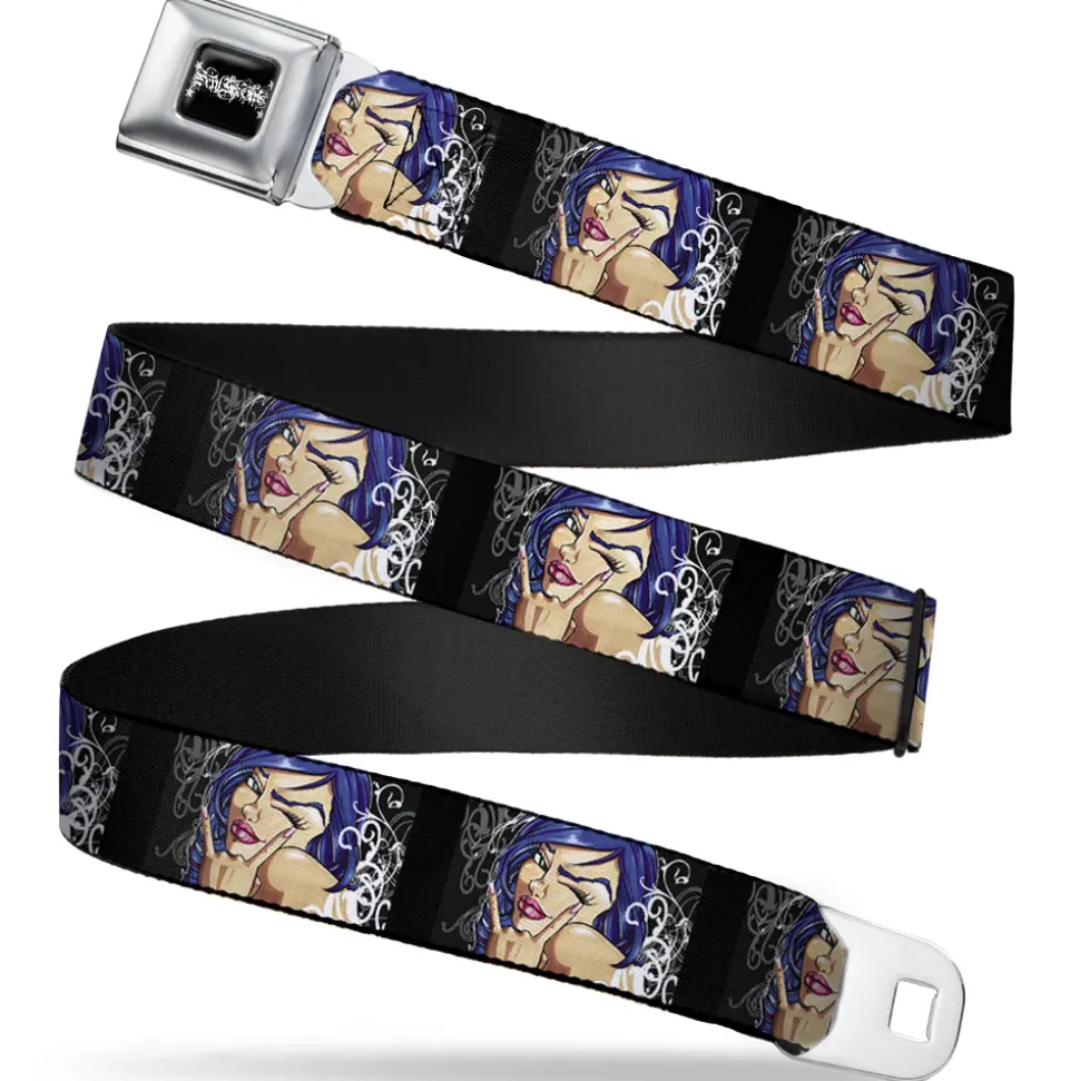 SEXY INK GIRLS Full Color Black White Seatbelt Belt - Rock & Roll Ink Webbing