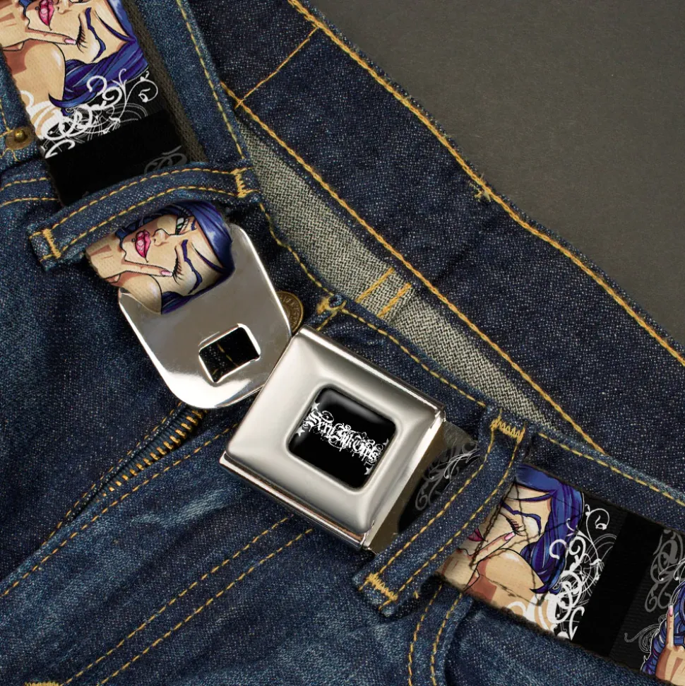 SEXY INK GIRLS Full Color Black White Seatbelt Belt - Rock & Roll Ink Webbing