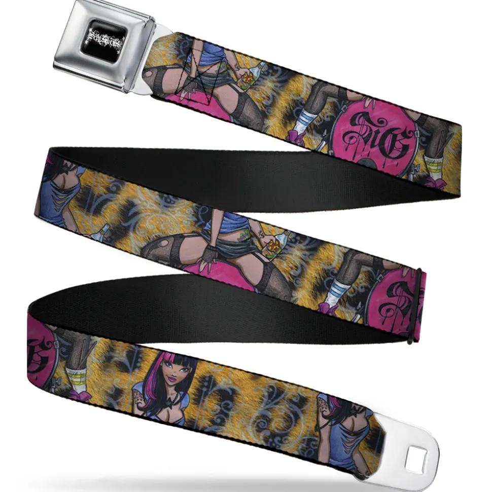 SEXY INK GIRLS Full Color Black White Seatbelt Belt - Allyson Webbing