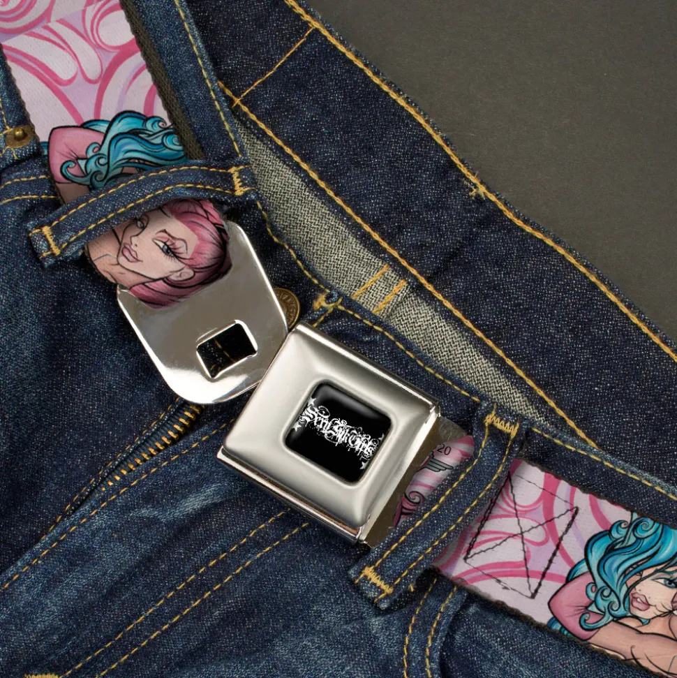 SEXY INK GIRLS Full Color Black White Seatbelt Belt - No Glove, No Love Webbing