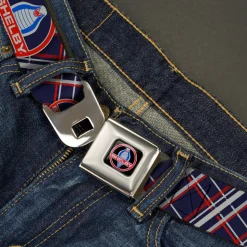 SHELBY Cobra Full Color Black Gray Red Blue Seatbelt Belt - SHELBY Cobra/Plaid X Navy/Gray/Red Webbing