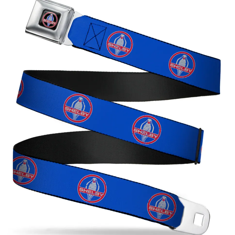SHELBY Cobra Full Color Black Gray Red Blue Seatbelt Belt - SHELBY Cobra Weathered Blue/Gray/Red Webbing