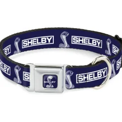 SHELBY Super Snake Cobra Split Full Color Blue/White Seatbelt Buckle Collar - SHELBY Box Logo and Super Snake Cobra Blue/White