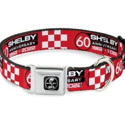 SHELBY Tiffany Split Full Color Black/White Seatbelt Buckle Collar - SHELBY 60th ANNIVERSARY Checker Red/Black/White