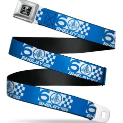 SHELBY Tiffany Split Full Color Black/White Seatbelt Belt - SHELBY 60 YEARS SINCE 1962 Checker Blue/White Webbing