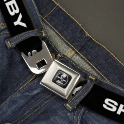 SHELBY Tiffany Split Full Color Black/White Seatbelt Belt - SHELBY Text Only Black/White Webbing