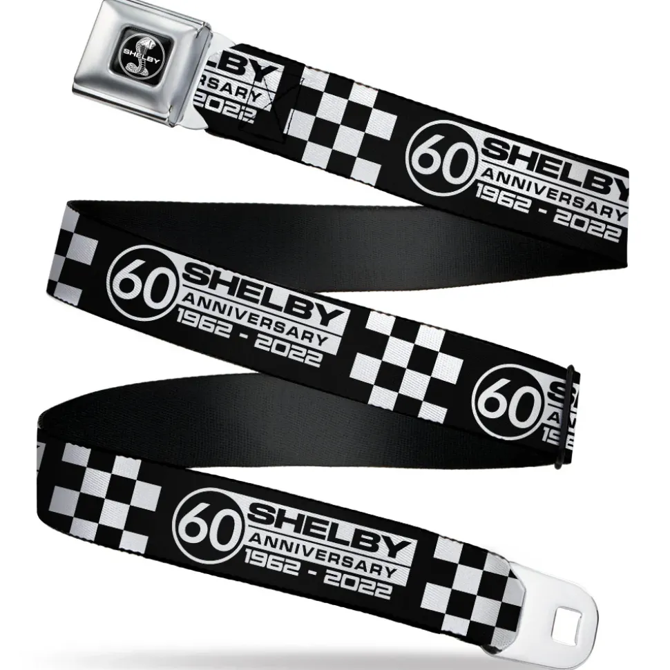 SHELBY Tiffany Split Full Color Black/White Seatbelt Belt - SHELBY 60 YEARS SINCE 1962 Checker Black/White Webbing