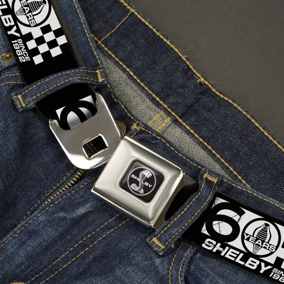 SHELBY Tiffany Split Full Color Black/White Seatbelt Belt - SHELBY 60 YEARS SINCE 1962 Checker Black/White Webbing