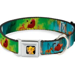 Simba2 CLOSE-UP Full Color Seatbelt Buckle Collar - Lion King Simba, Pumba & Timon Growing Up
