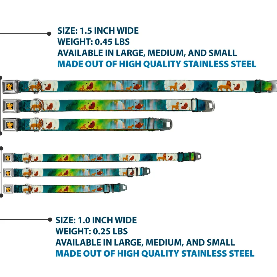 Simba2 CLOSE-UP Full Color Seatbelt Buckle Collar - Lion King Simba, Pumba & Timon Growing Up