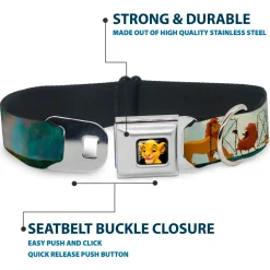 Simba2 CLOSE-UP Full Color Seatbelt Buckle Collar - Lion King Simba, Pumba & Timon Growing Up