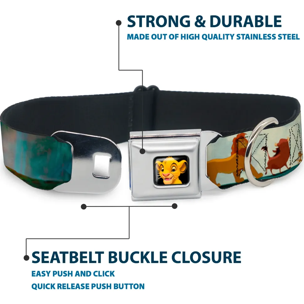 Simba2 CLOSE-UP Full Color Seatbelt Buckle Collar - Lion King Simba, Pumba & Timon Growing Up