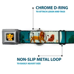 Simba2 CLOSE-UP Full Color Seatbelt Buckle Collar - Lion King Simba, Pumba & Timon Growing Up