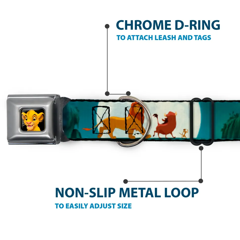 Simba2 CLOSE-UP Full Color Seatbelt Buckle Collar - Lion King Simba, Pumba & Timon Growing Up