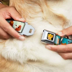 Simba2 CLOSE-UP Full Color Seatbelt Buckle Collar - Lion King Simba, Pumba & Timon Growing Up