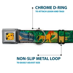 Simba Full Color Seatbelt Buckle Collar - Lion King Simba & Nala Growing Up Scenes