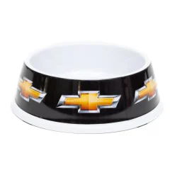 Single Melamine Pet Bowl - 7.5" (16oz) - CHEVROLET Text and Bowtie Black/Gold/White