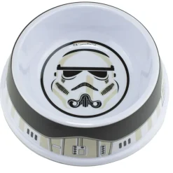 Single Melamine Pet Bowl - 7.5 (16oz) - Star Wars Stormtrooper Helmet + Utility Belt Bounding White Black Grays