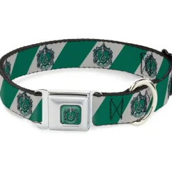 SLYTHERIN Crest Full Color Green Seatbelt Buckle Collar - SLYTHERIN Crest Diagonal Stripe Gray/Green