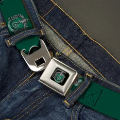 Slytherin Crest Full Color Seatbelt Belt - Harry Potter SLYTHERIN & Crest Green/Black Webbing